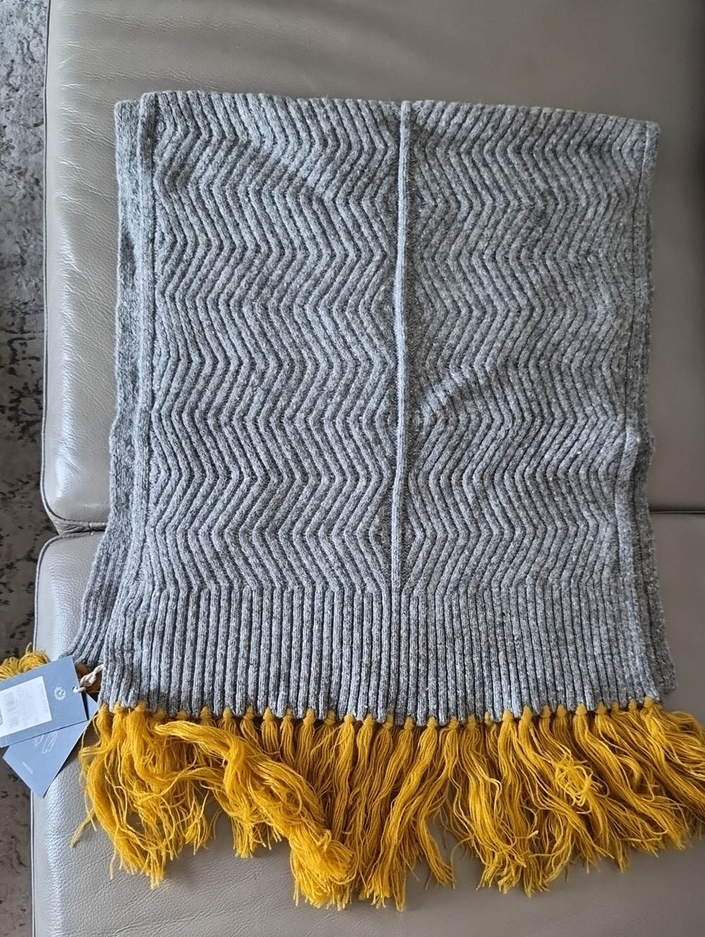 Home Accents Gray Knit Throw with Mustard Fringe